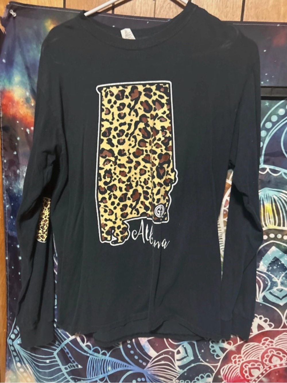 Gildan Black Long-Sleeve Tee with Leopard Alabama Graphic